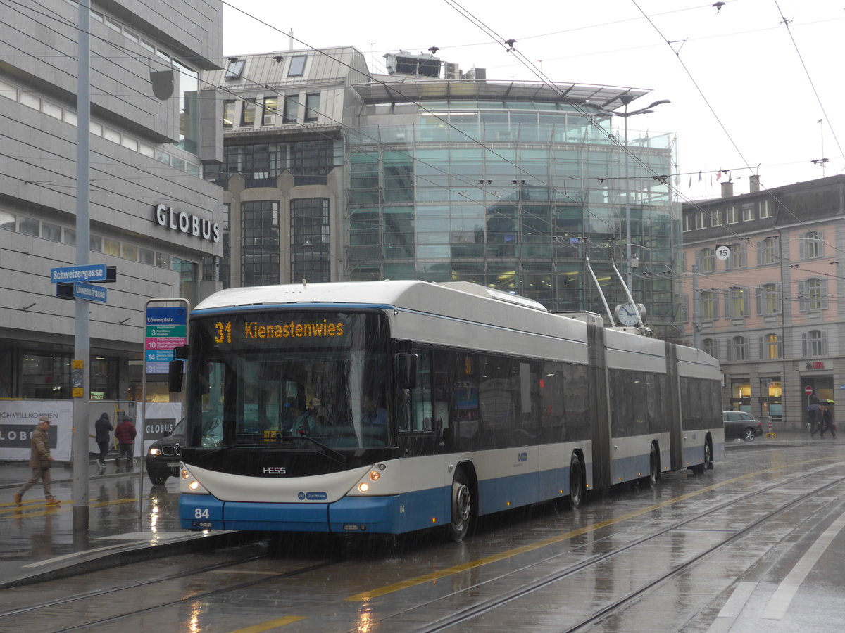 (189'677) - VBZ Z�rich - Nr. 84 - Hess/Hess Doppelgelenktrolleybus am 26. M�rz 2018 in Z�rich, L�wenplatz