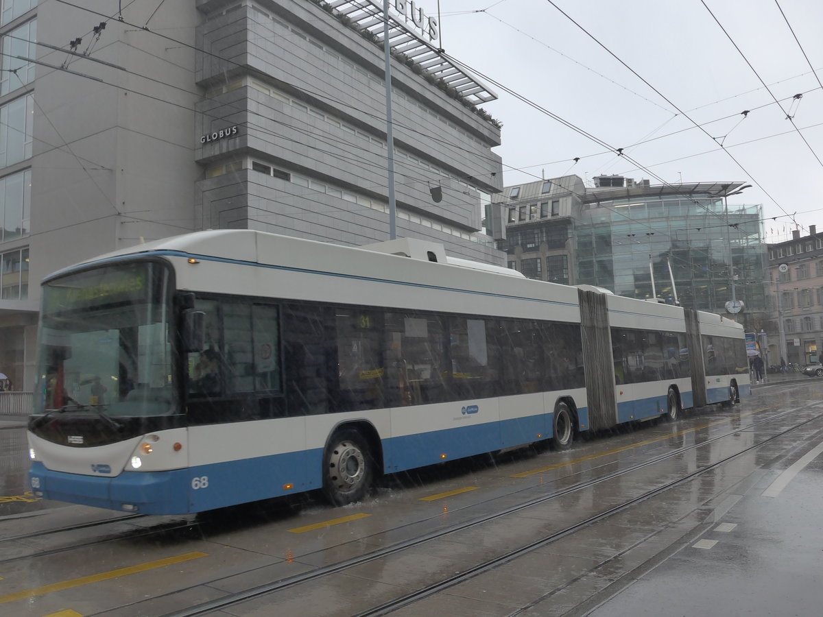 (189'679) - VBZ Z�rich - Nr. 68 - Hess/Hess Doppelgelenktrolleybus am 26. M�rz 2018 in Z�rich, L�wenplatz