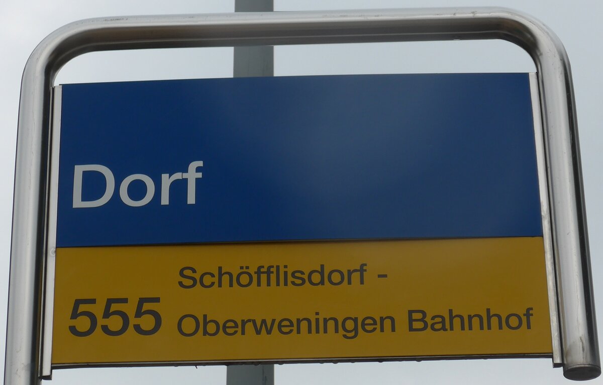 (189'693) - ZVV/PostAuto-Haltestellenschild - Schleinikon, Dorf - am 26. M�rz 2018