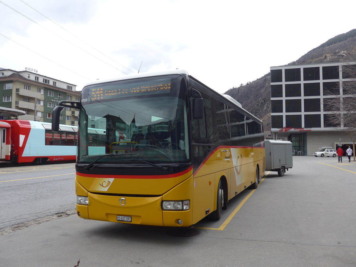 (189'783) - PostAuto Wallis - VS 407'397 - Irisbus am 30. M�rz 2018 beim Bahnhof Brig