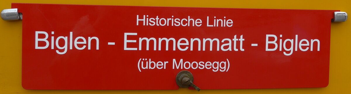 (189'804) - Routentafel - Historische Linie Biglen-Emmenmatt-Birglen (�ber Moosegg) am 1. April 2018 beim Bahnhof Biglen