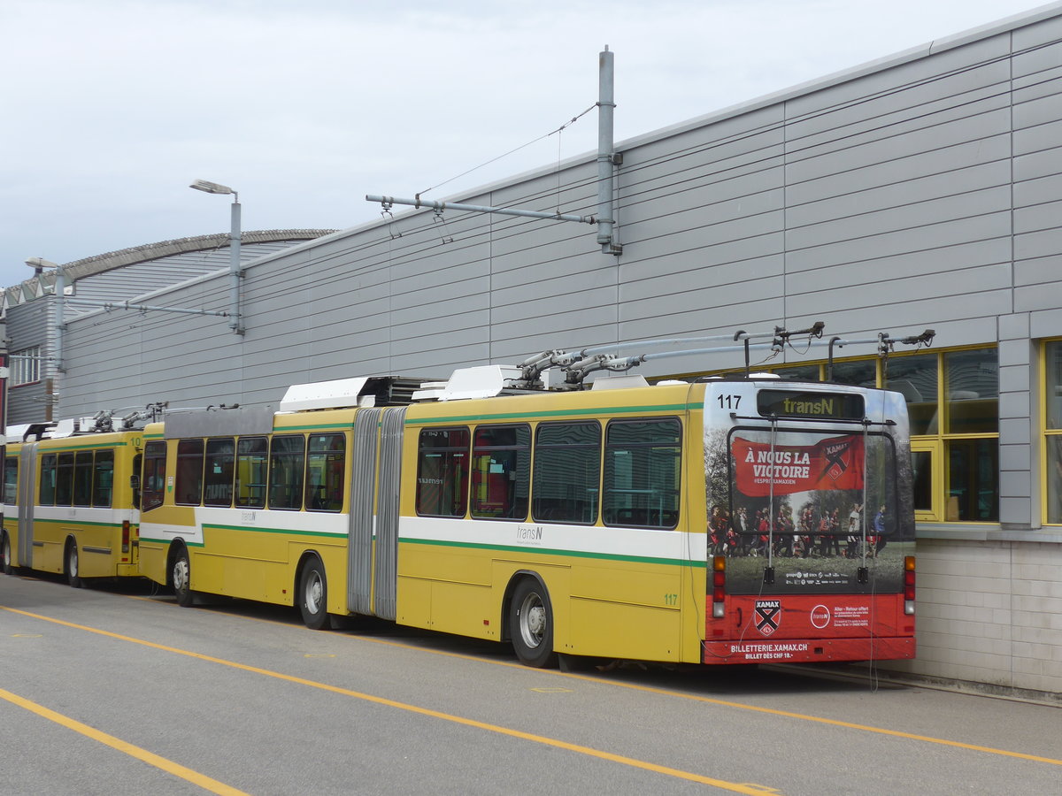 (189'987) - transN, La Chaux-de-Fonds - Nr. 117 - NAW/Hess Gelenktrolleybus (ex TN Neuch�tel Nr. 117) am 2. April 2018 in Marin, D�p�t