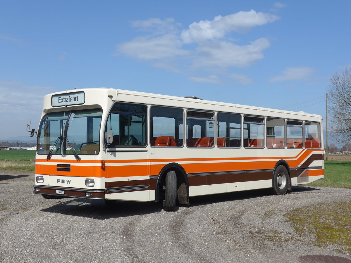 (190'050) - Wegm�ller, M�nsingen - BE 399'675 - FBW/R&J (ex Bamert, Wollerau) am 7. April 2018 in Lyssach, Museum Lorenz