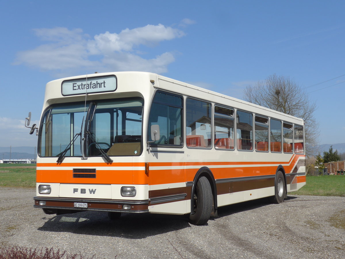 (190'051) - Wegm�ller, M�nsingen - BE 399'675 - FBW/R&J (ex Bamert, Wollerau) am 7. April 2018 in Lyssach, Museum Lorenz