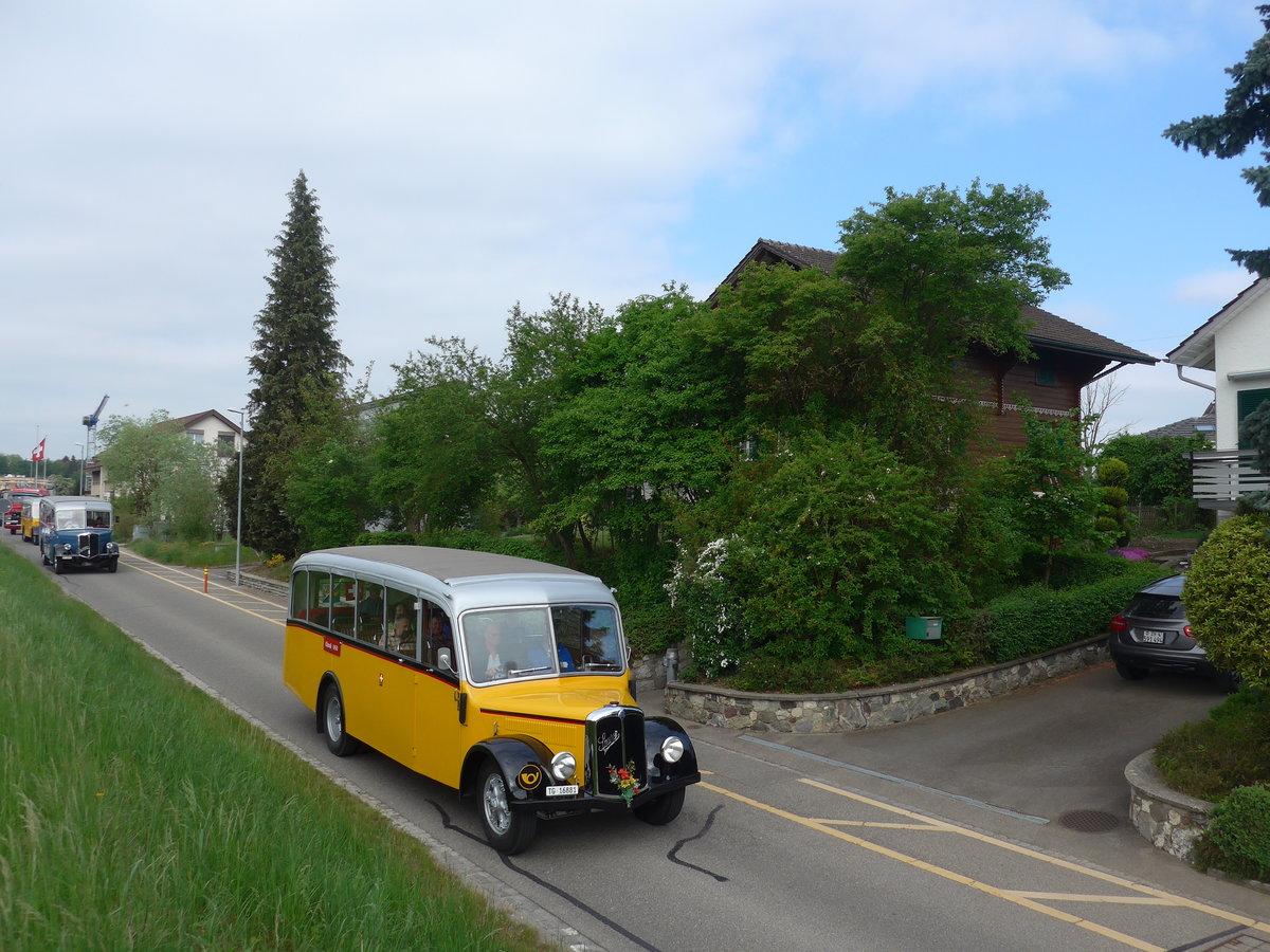 (192'451) - Zollikofer, Berg - TG 16'881 - Saurer/H�nni (ex Reusser, Thun; ex Kontiki, Wettingen; ex Nussbaumer, Ganterschwil) am 5. Mai 2018 in Attikon, Bahnstrasse
