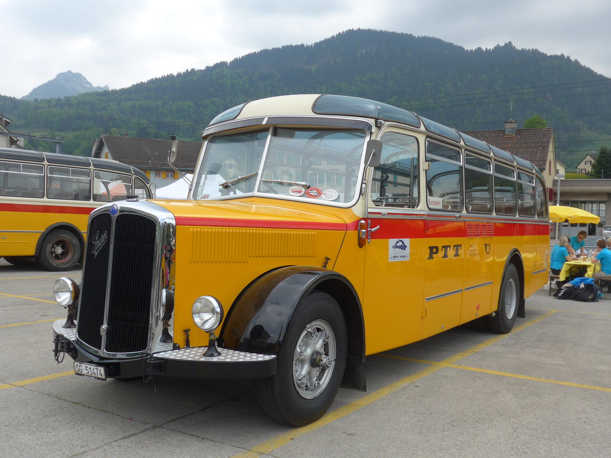 (192'759) - Altherr, Nesslau - SG 51'474 - Saurer/T�scher (ex Buchli, Versam) am 5. Mai 2018 in Nesslau, Hauptstrasse