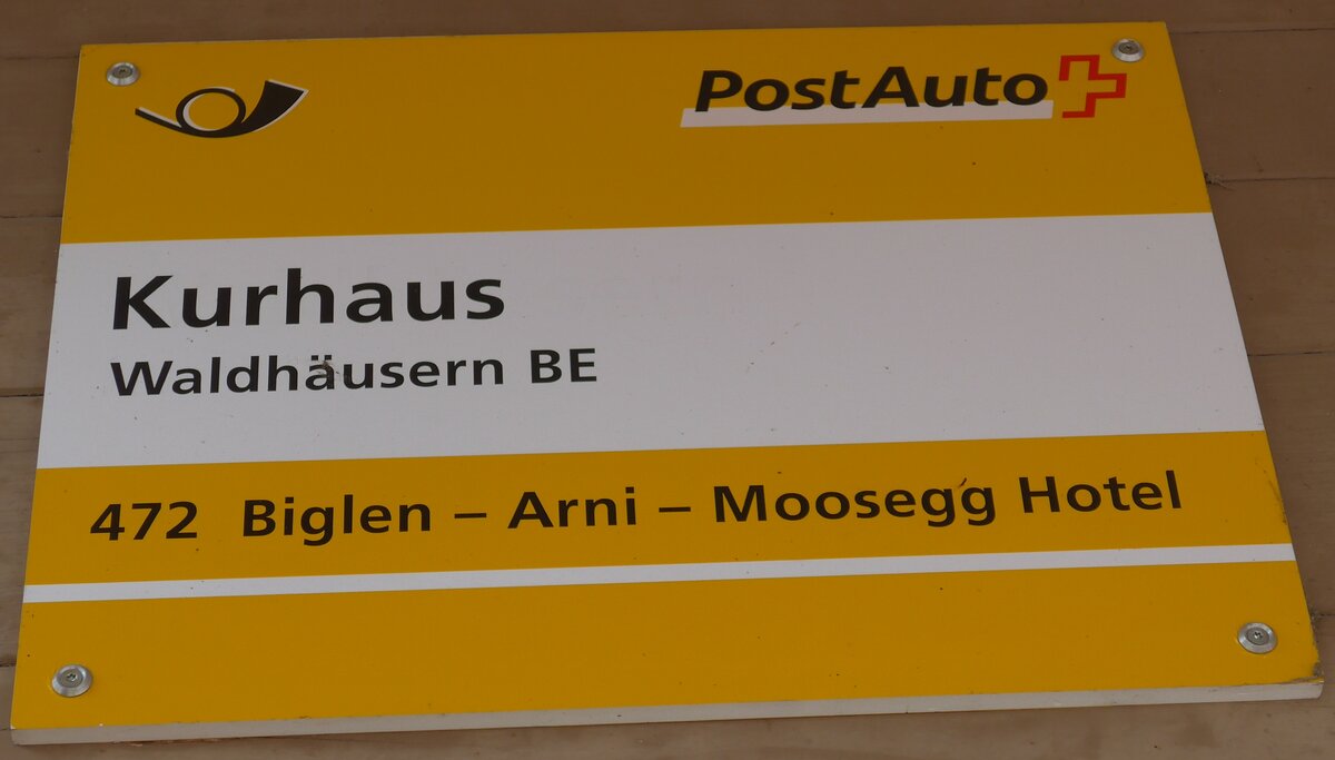 (193'660) - PostAuto-Haltestellenschild - Waldh�usern BE, Kurhaus - am 3. Juni 2018