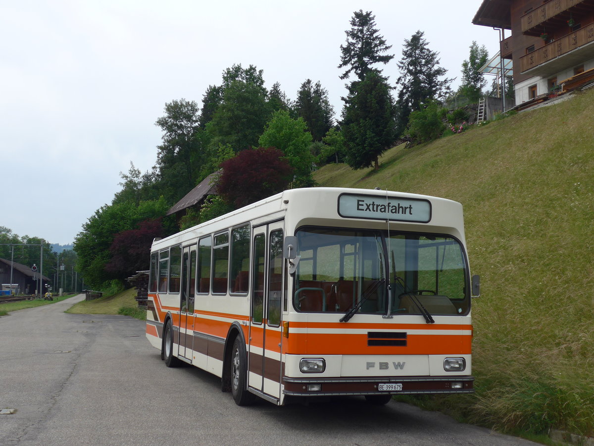 (193'676) - Wegm�ller, M�nsingen - BE 399'675 - FBW/R&J (ex Bamert, Wollerau) am 3. Juni 2018 beim Bahnhof Emmenmatt