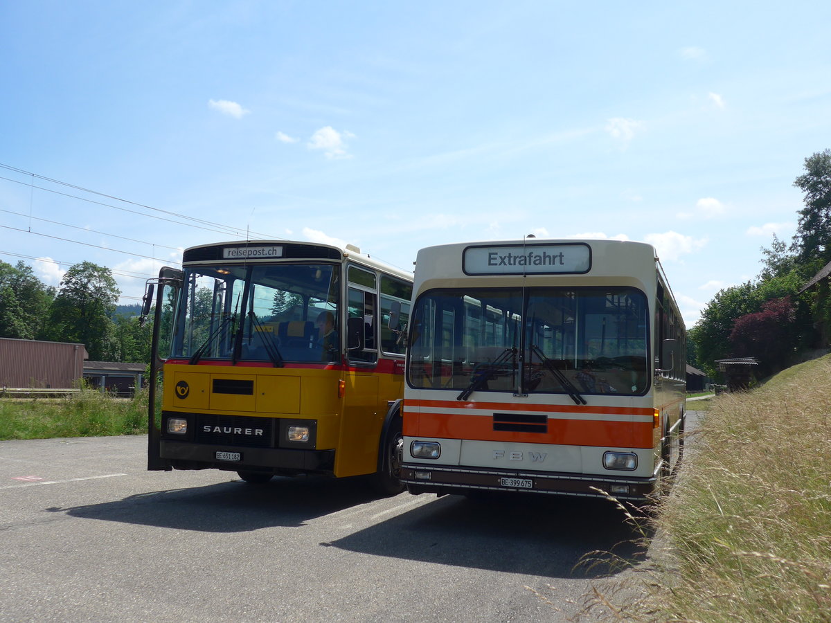 (193'713) - Wegm�ller, M�nsingen - BE 399'675 - FBW/R&J (ex Bamert, Wollerau) am 3. Juni 2018 beim Bahnhof Emmenmatt