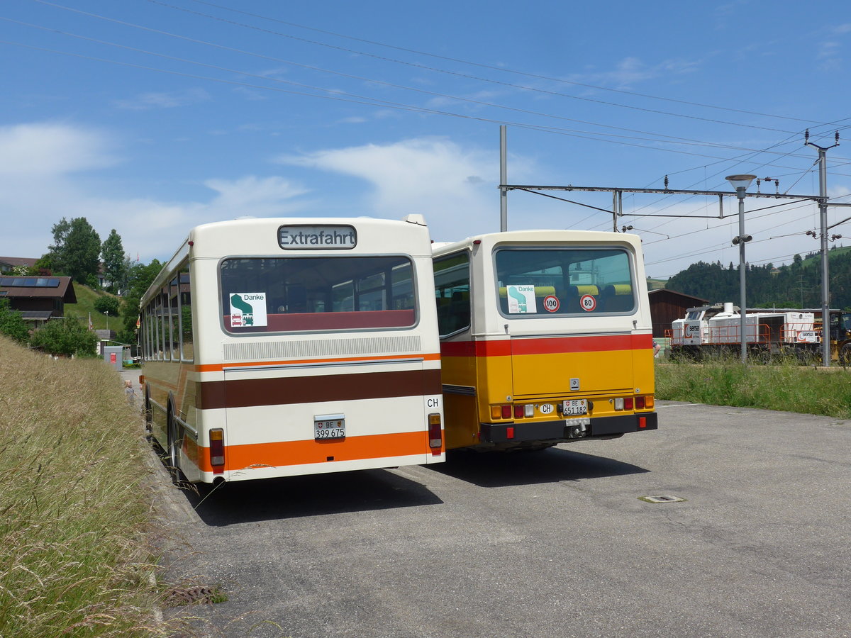 (193'715) - Wegm�ller, M�nsingen - BE 399'675 - FBW/R&J (ex Bamert, Wollerau) am 3. Juni 2018 beim Bahnhof Emmenmatt