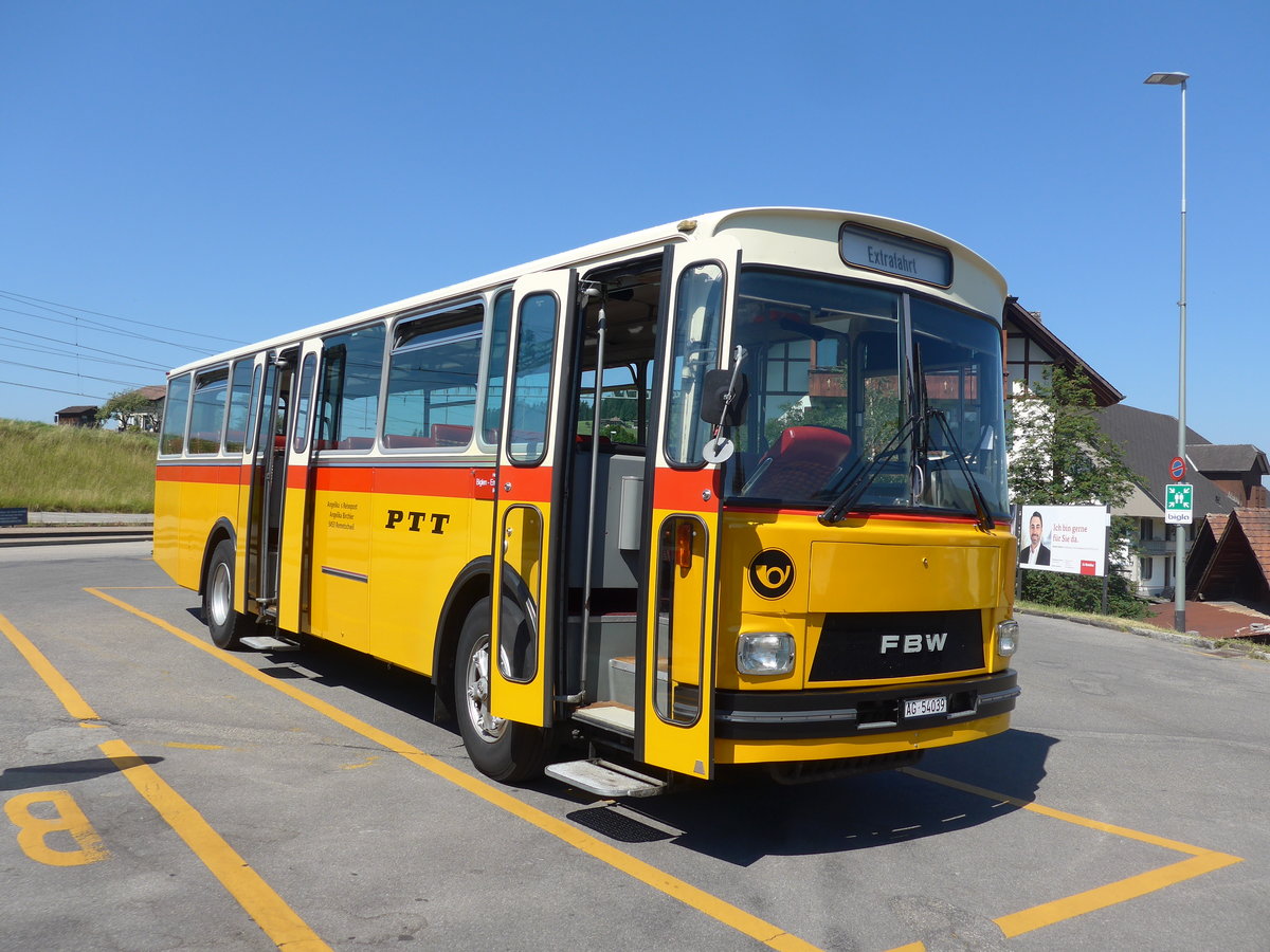 (194'478) - Birchler, Remetschwil - AG 54'039 - FBW/T�scher (ex Gerber, Winkel; ex Eggenberger, M�riken; ex Tanner, Bubendorf; ex P 24'803) am 1. Juli 2018 beim Bahnhof Biglen
