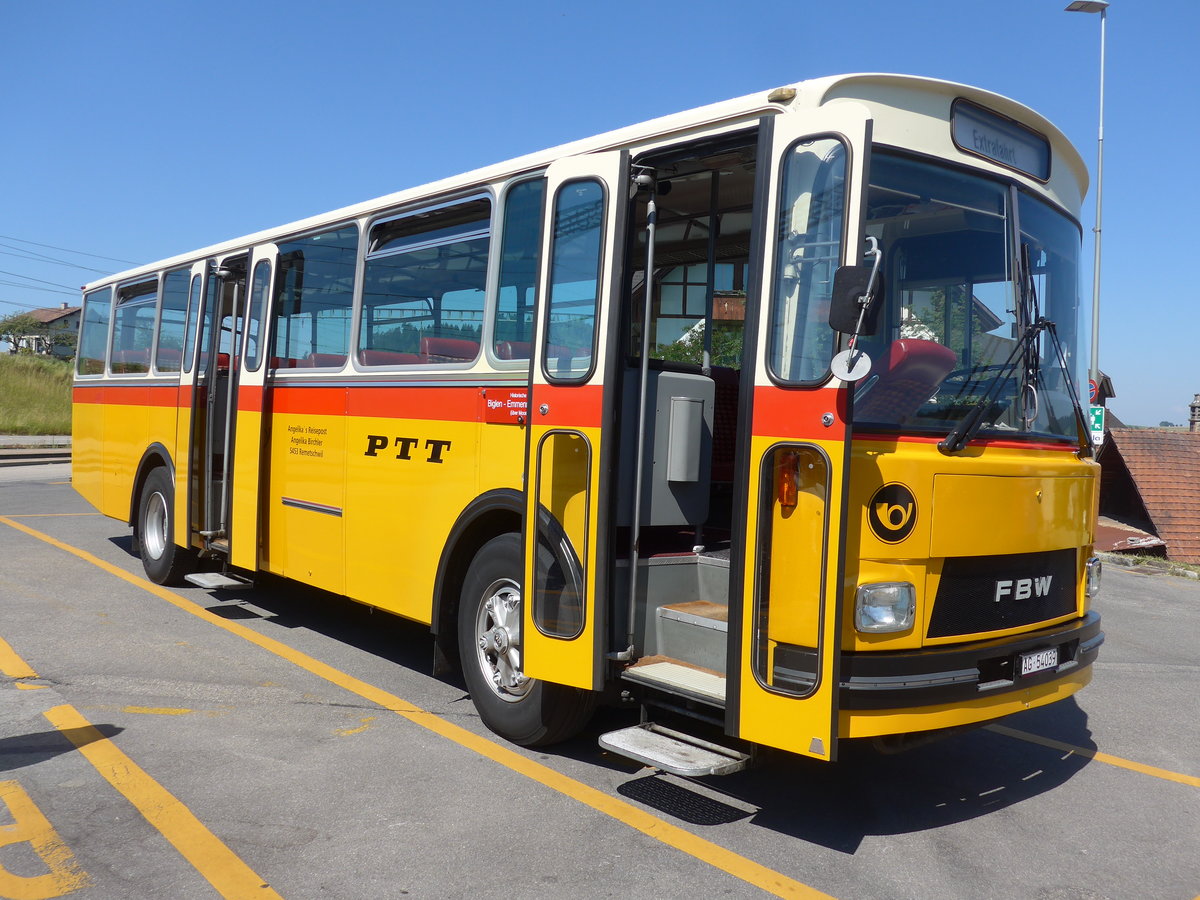 (194'479) - Birchler, Remetschwil - AG 54'039 - FBW/T�scher (ex Gerber, Winkel; ex Eggenberger, M�riken; ex Tanner, Bubendorf; ex P 24'803) am 1. Juli 2018 beim Bahnhof Biglen