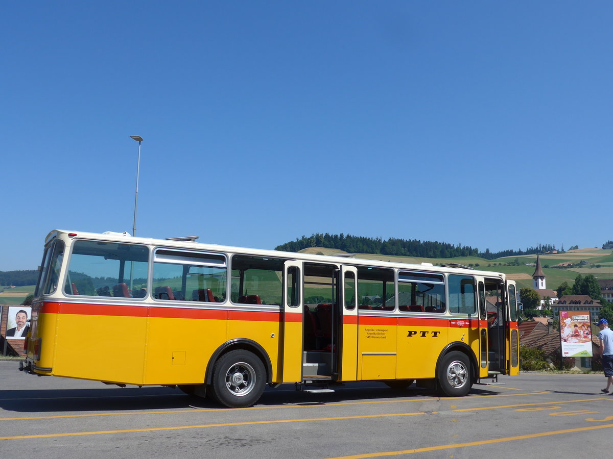 (194'485) - Birchler, Remetschwil - AG 54'039 - FBW/T�scher (ex Gerber, Winkel; ex Eggenberger, M�riken; ex Tanner, Bubendorf; ex P 24'803) am 1. Juli 2018 beim Bahnhof Biglen