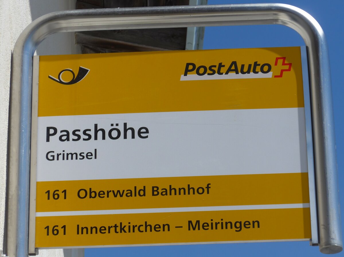 (195'280) - PostAuto-Haltestellenschild - Grimsel, Passh�he - am 29. Juli 2018