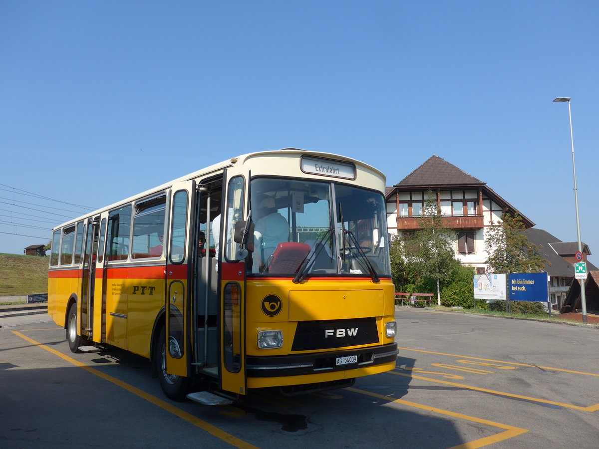 (195'547) - Birchler, Remetschwil - AG 54'039 - FBW/T�scher (ex Gerber, Winkel; ex Eggenberger, M�riken; ex Tanner, Bubendorf; ex P 24'803) am 5. August 2018 beim Bahnhof Biglen