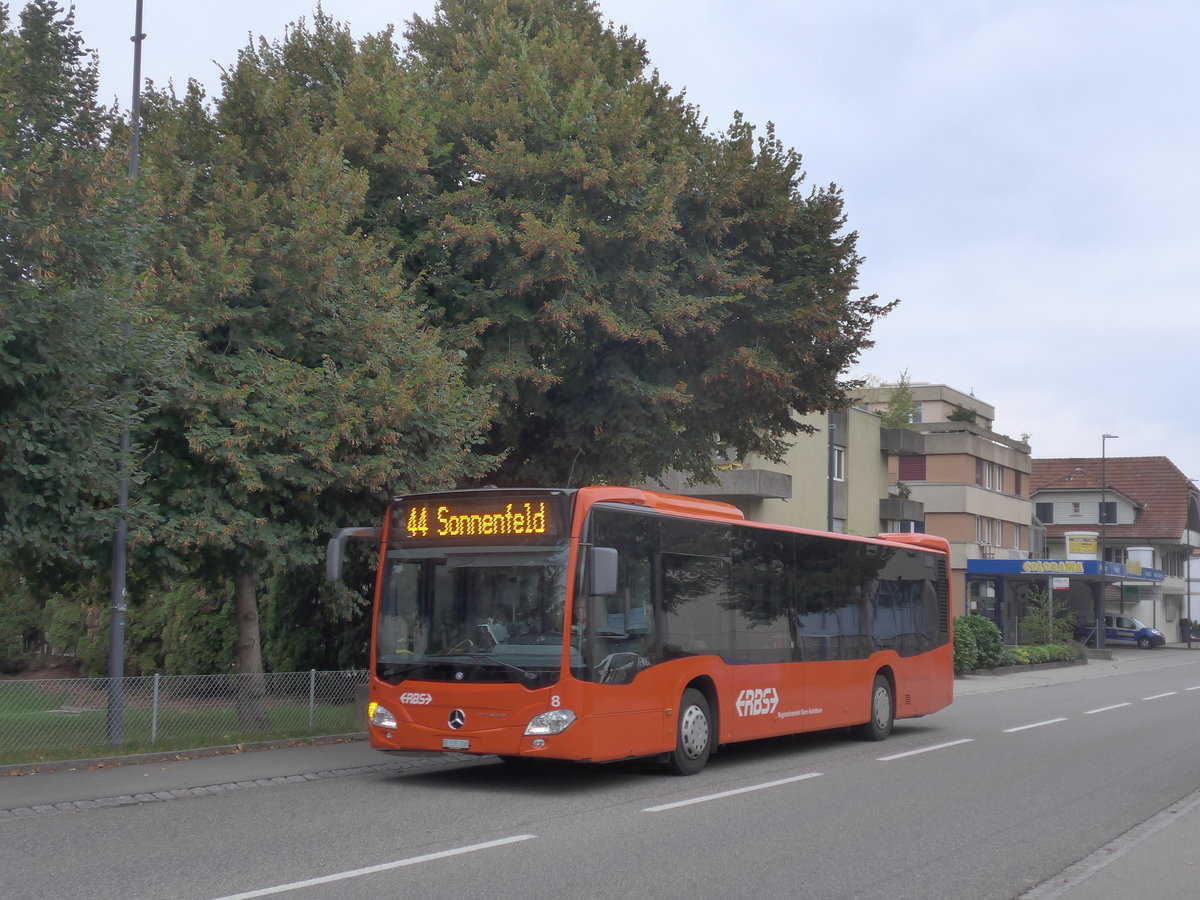 (196'365) - RBS Worblaufen - Nr. 8/BE 535'308 - Mercedes am 2. September 2018 beim Bahnhof G�mligen