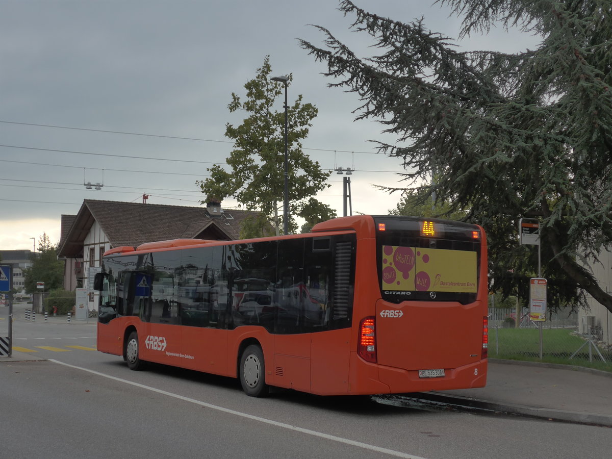 (196'366) - RBS Worblaufen - Nr. 8/BE 535'308 - Mercedes am 2. September 2018 beim Bahnhof G�mligen