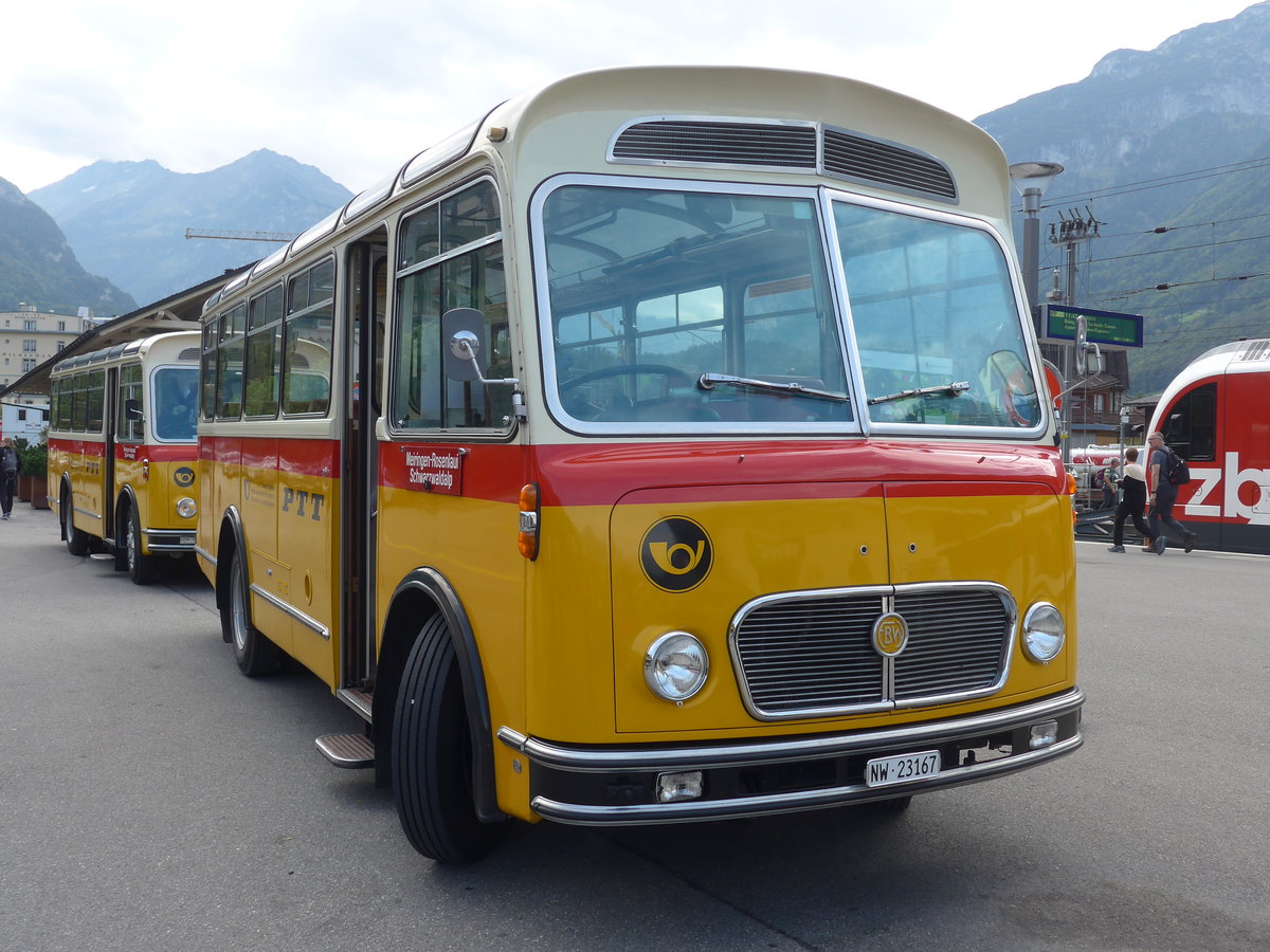 (197'690) - M�ller, Ennetmoos - NW 23'167 - FBW/Gangloff (ex Rentsch, Gunten; ex P 23'203; ex P 21'003) am 16. September 2018 beim Bahnhof Meiringen