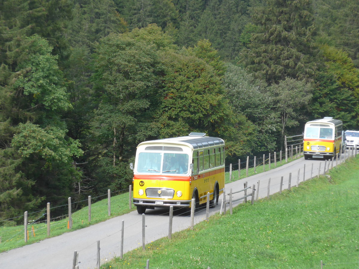 (197'756) - M�ller, Ennetmoos - NW 23'167 - FBW/Gangloff (ex Rentsch, Gunten; ex P 23'203; ex P 21'003) + Frutig, Birmensdorf - ZH 560'883 - FBW/FHS (ex P 23'217) am 16. September 2018 in Meiringen, Scheideggstrasse 