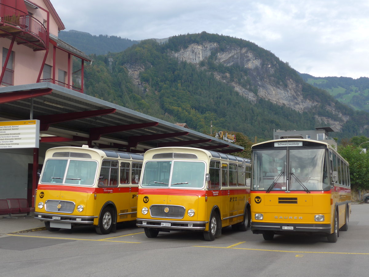 (197'847) - Schmid, Th�rishaus - BE 26'206 - Saurer/T�scher (ex P 24'244) am 16. September 2018 in Meiringen, Postautostation
