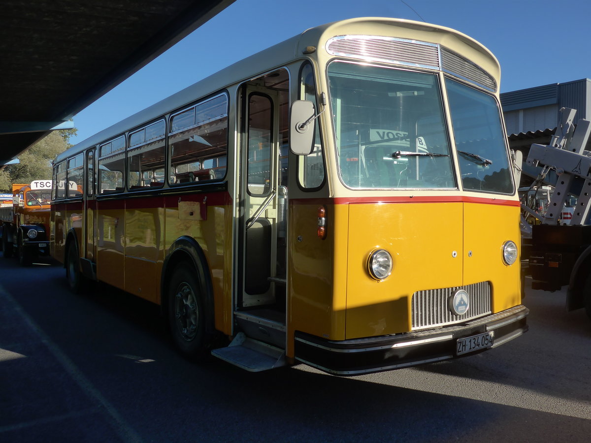 (198'137) - Gehrig, Rudolfstetten - ZH 134'054 - Saurer/Saurer (ex Guggenb�hl, Eschenbach; ex Hugener, Stein; ex Moser, Preonzo; ex Geiger, Adelboden Nr. 20; ex P 25'534) am 13. Oktober 2018 in Sch�nis, Bicoareal