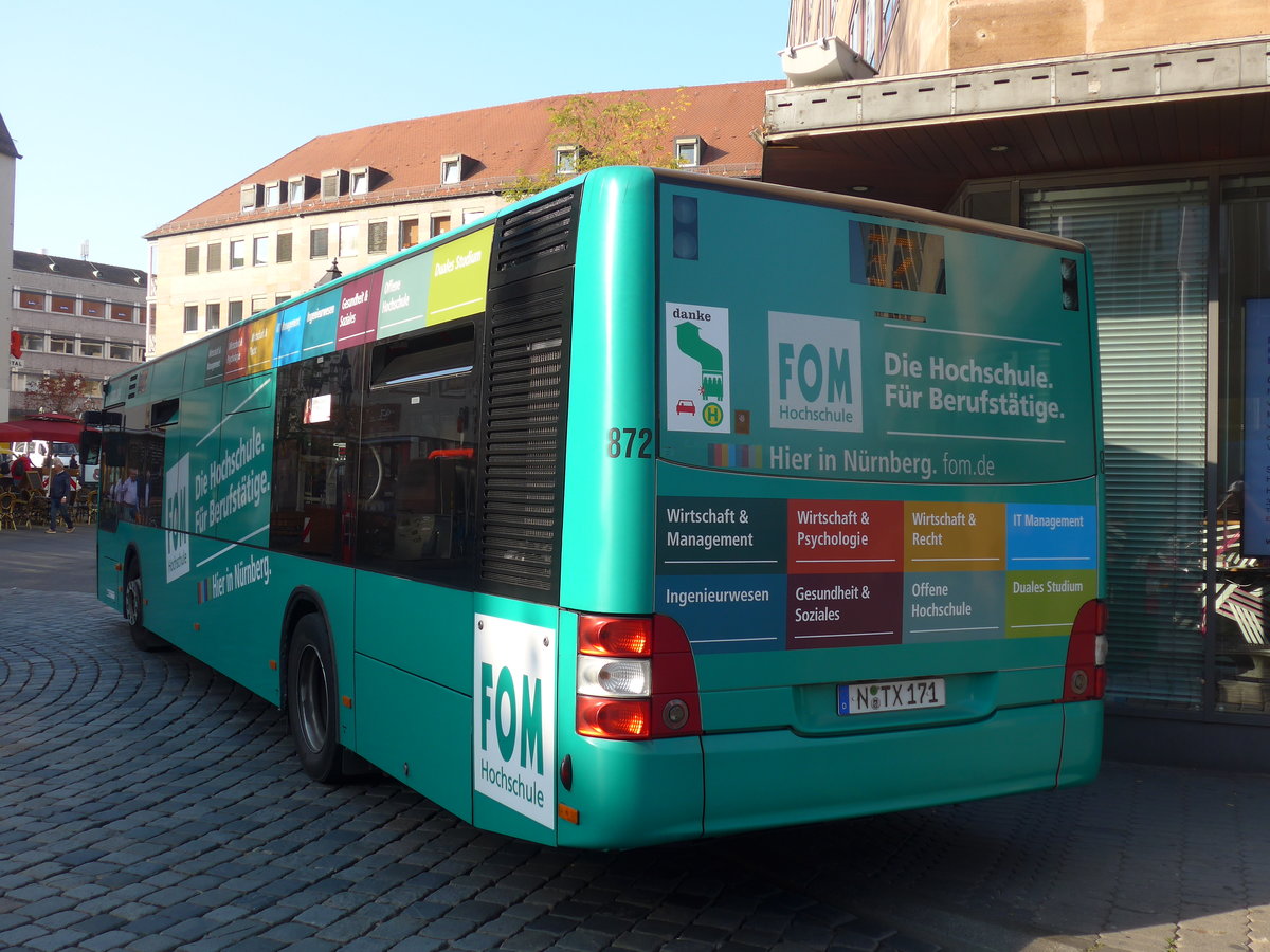 (198'323) - VAG N�rnberg - Nr. 872/N-TX 171 - MAN am 16. Oktober 2018 in N�rnberg, Heilig-Geist-Spital