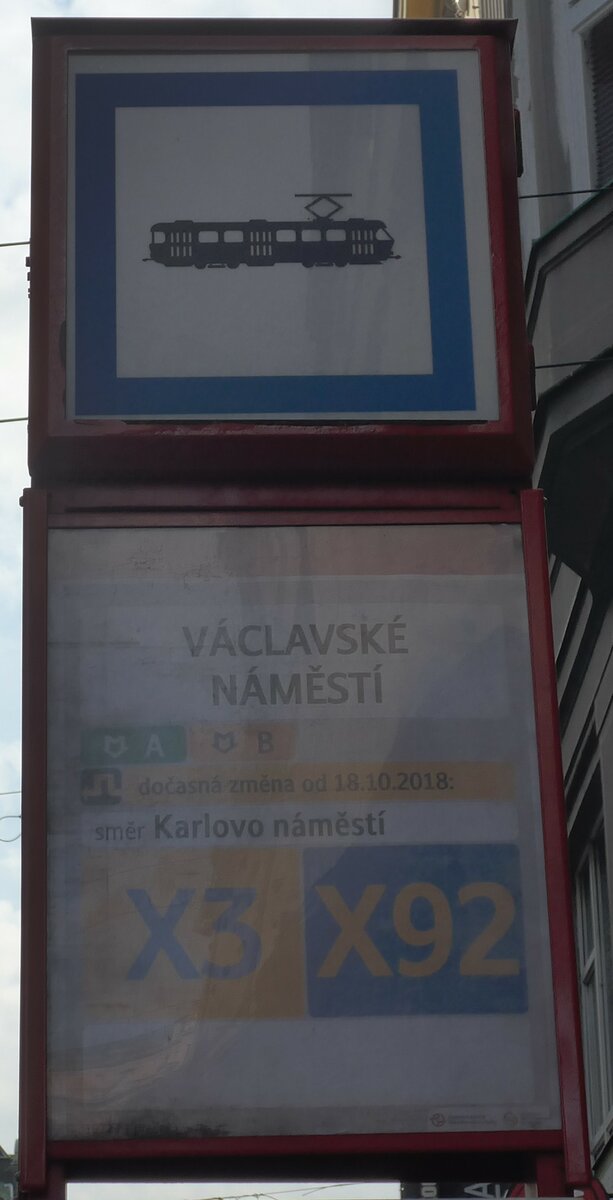 (198'861) - DPP-Haltestellenschild - Praha, V�clavsk� N�mest� - am 20. Oktober 2018