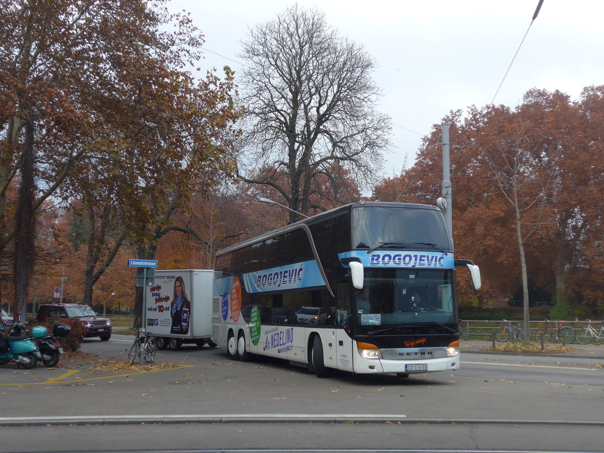 (199'437) - Aus Serbien: Bogojevic, Cuprija - CU 016-EG - Setra am 18. November 2018 in Z�rich, Sihlquai Hauptbahnhof