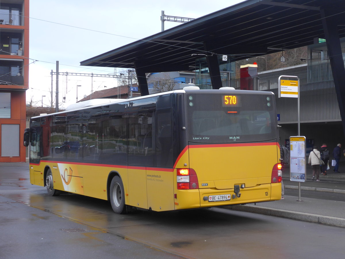 (199'919) - Steiner, Ortschwaben - Nr. 13/BE 47'894 - MAN am 10. Dezember 2018 beim Bahnhof Bern Br�nnen Westside