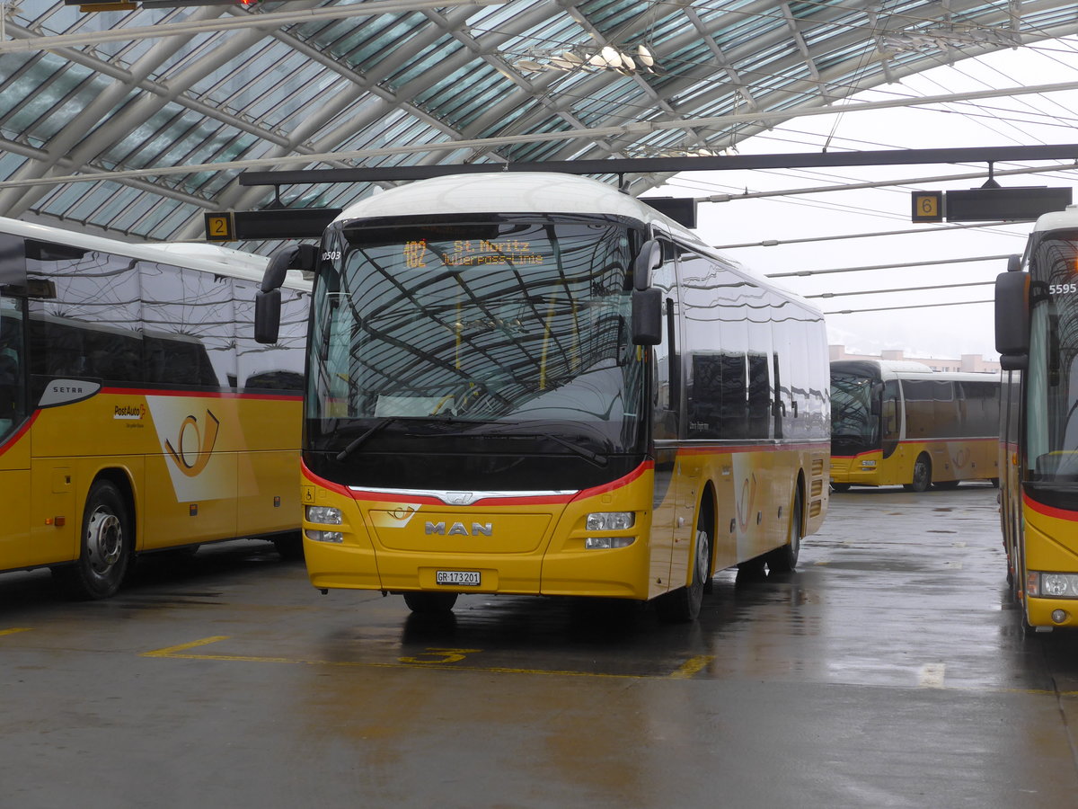 (201'384) - PostAuto Graub�nden - GR 173'201 - MAN am 2. Februar 2019 in Chur, Postautostation