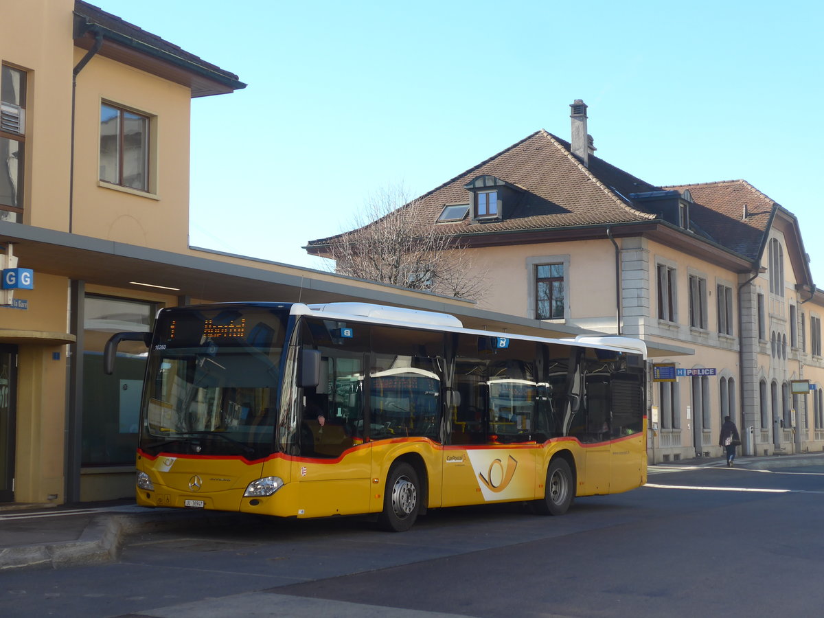 (201'580) - CarPostal Ouest - JU 36'947 - Mercedes (ex Nr. 6) am 16. Februar 2019 beim Bahnhof Del�mont 