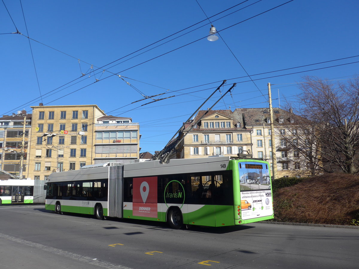 (201'653) - transN, La Chaux-de-Fonds - Nr. 149 - Hess/Hess Gelenktrolleybus (ex TN Neuch�tel Nr. 149) am 16. Februar 2019 in Neuch�tel, Place Pury