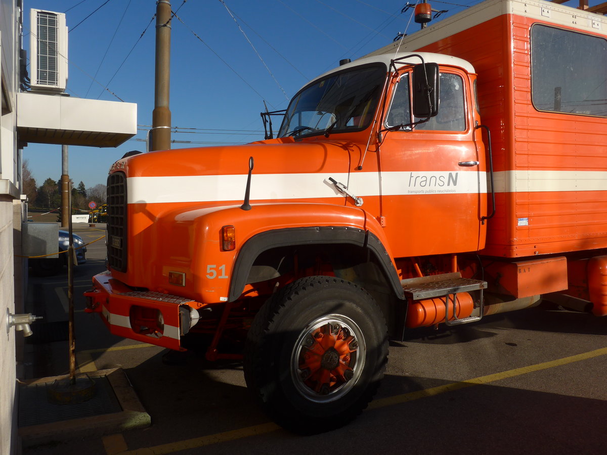 (201'662) - transN, La Chaux-de-Fonds - Nr. 51/NE 71 - Saurer am 16. Februar 2019 in Marin, D�p�t (Teilaufnahme)