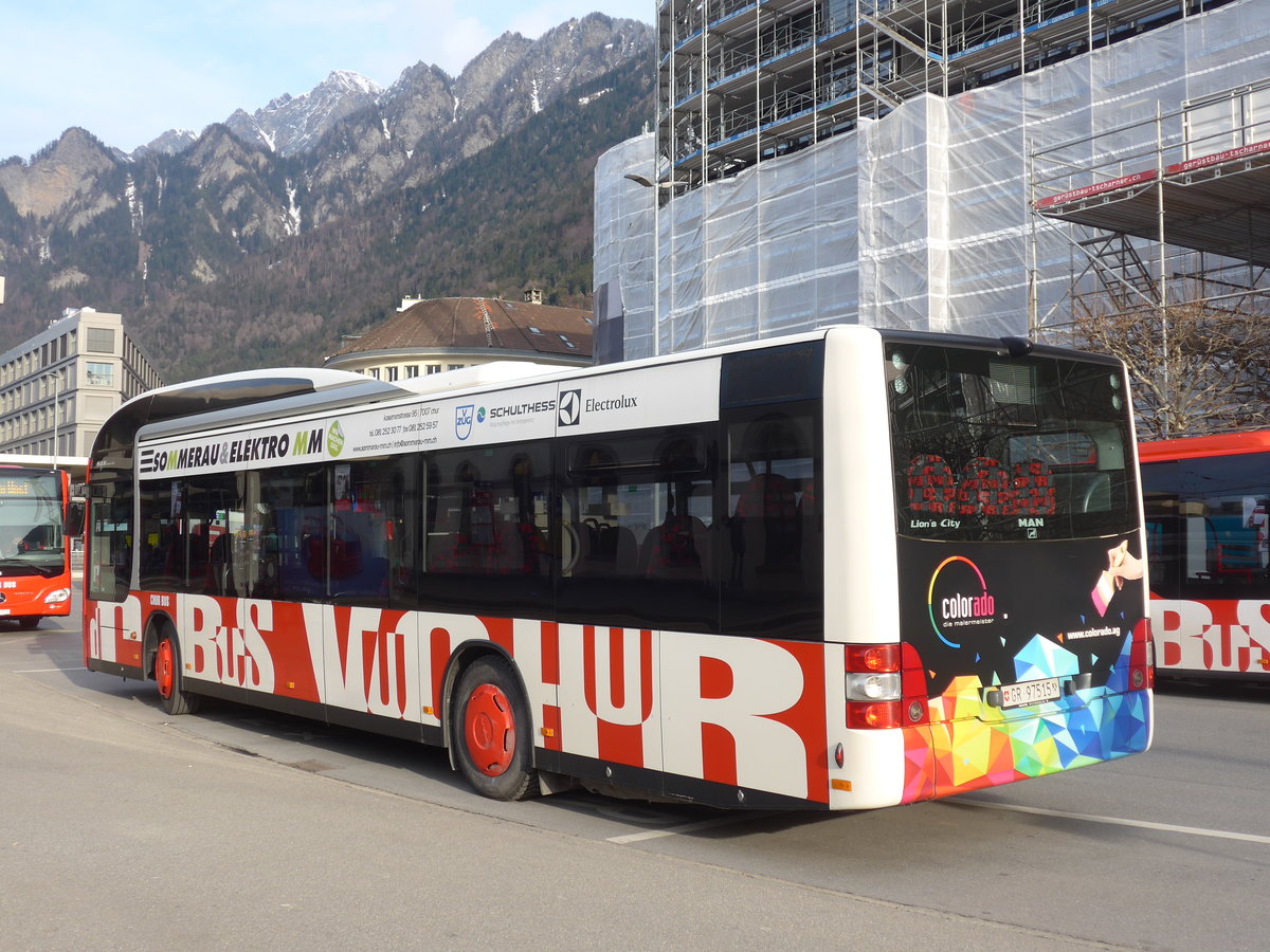 (201'862) - SBC Chur - Nr. 15/GR 97'515 - MAN am 2. M�rz 2019 beim Bahnhof Chur
