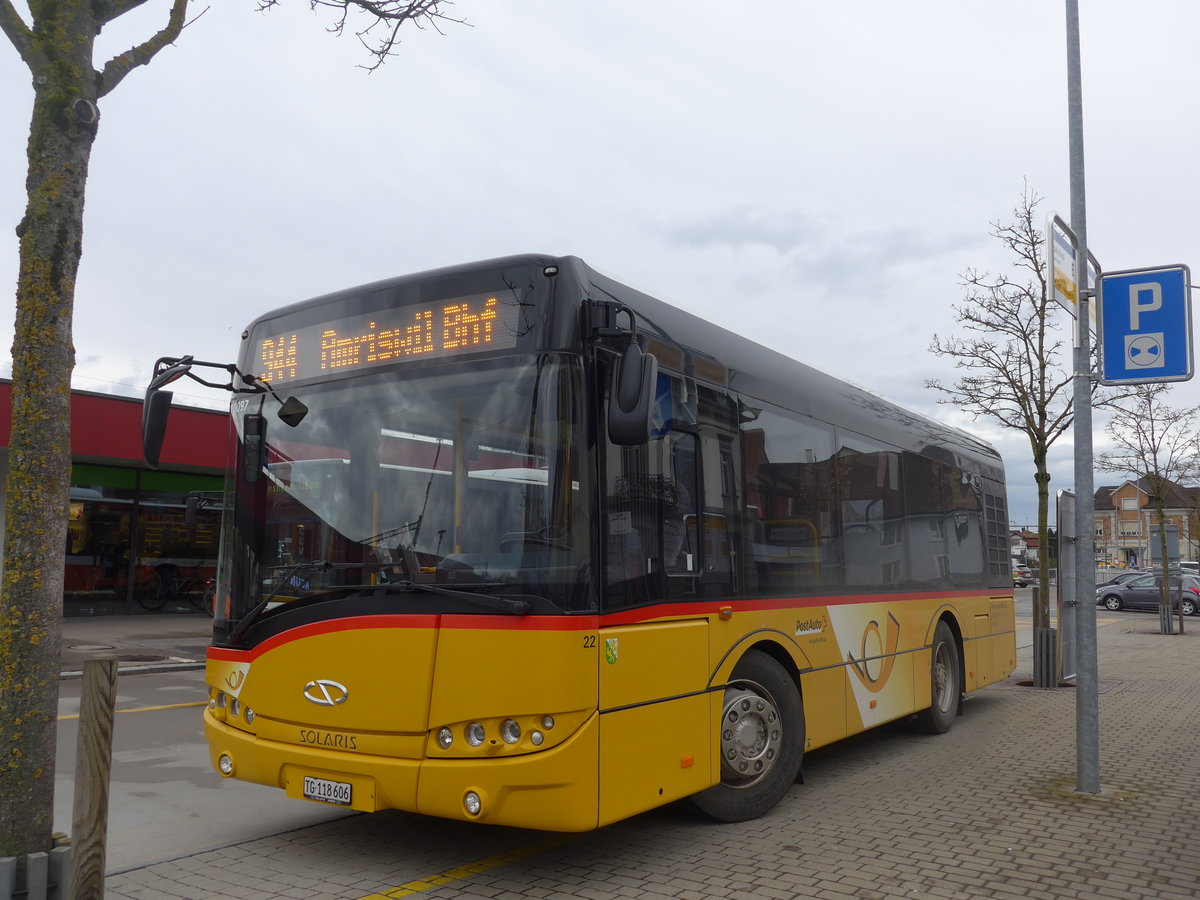 (201'984) - AOT Amriswil - Nr. 22/TG 118'606 - Solaris am 4. M�rz 2019 beim Bahnhof Amriswil