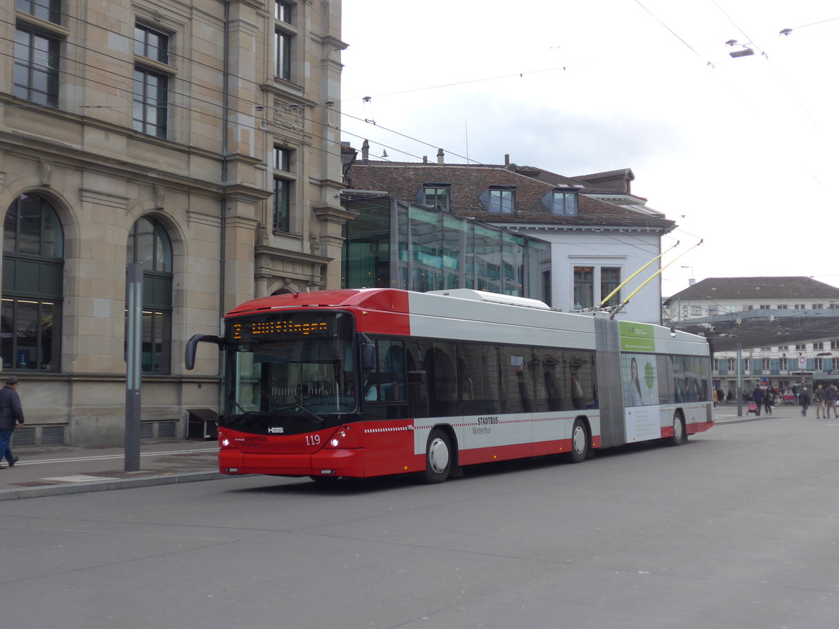 (201'990) - SW Winterthur - Nr. 119 - Hess/Hess Gelenktrolleybus am 4. M�rz 2019 beim Hauptbahnhof Winterthur