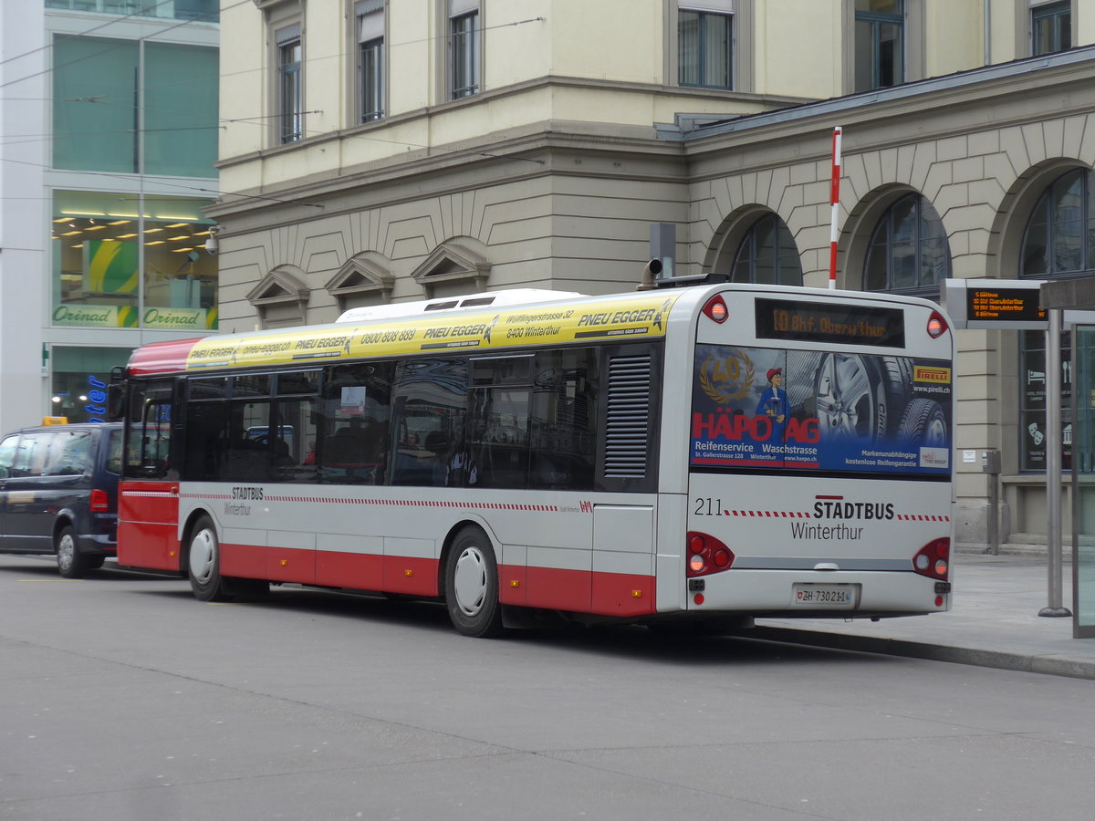 (201'994) - SW Winterthur - Nr. 211/ZH 730'211 - Solaris am 4. M�rz 2019 beim Hauptbahnhof Winterthur