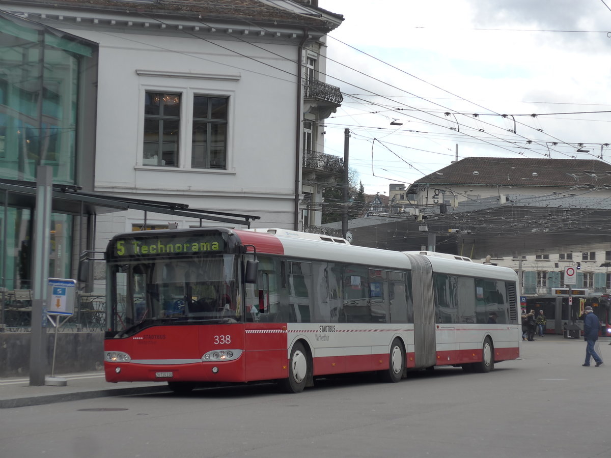 (201'995) - SW Winterthur - Nr. 338/ZH 730'338 - Solaris am 4. M�rz 2019 beim Hauptbahnhof Winterthur