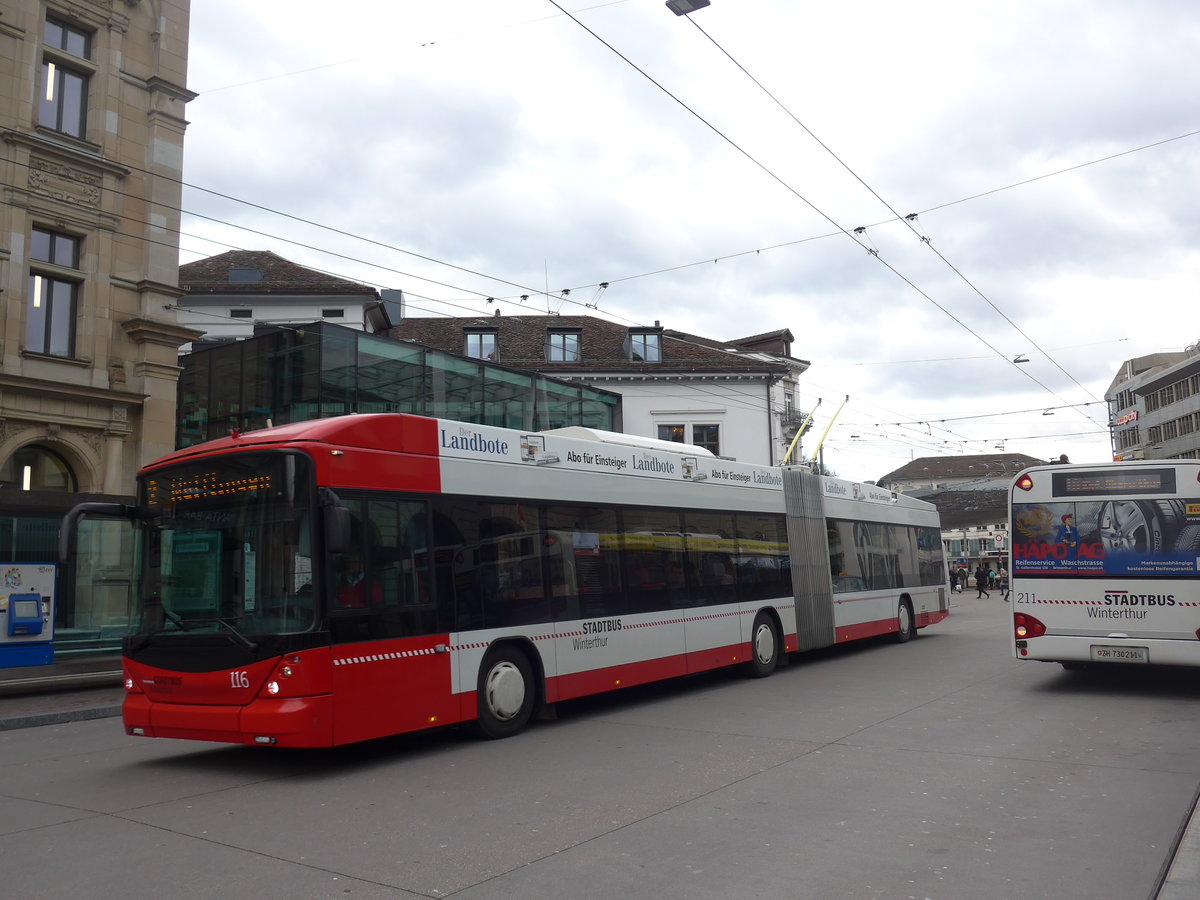(201'997) - SW Winterthur - Nr. 116 - Hess/Hess Gelenktrolleybus am 4. M�rz 2019 beim Hauptbahnhof Winterthur