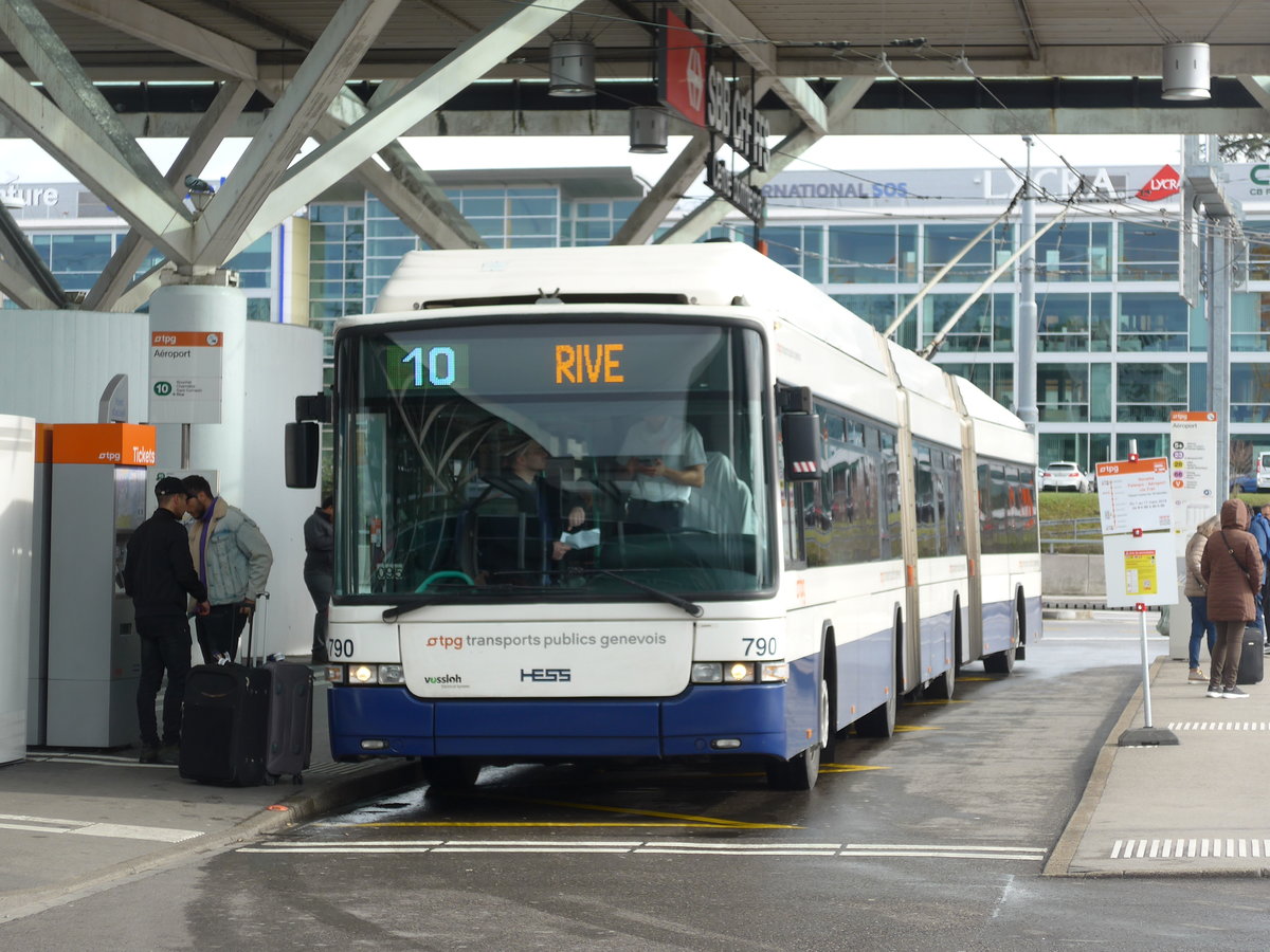 (202'289) - TPG Gen�ve - Nr. 790 - Hess/Hess Doppelgelenktrolleybus am 11. M�rz 2019 in Gen�ve, A�roport