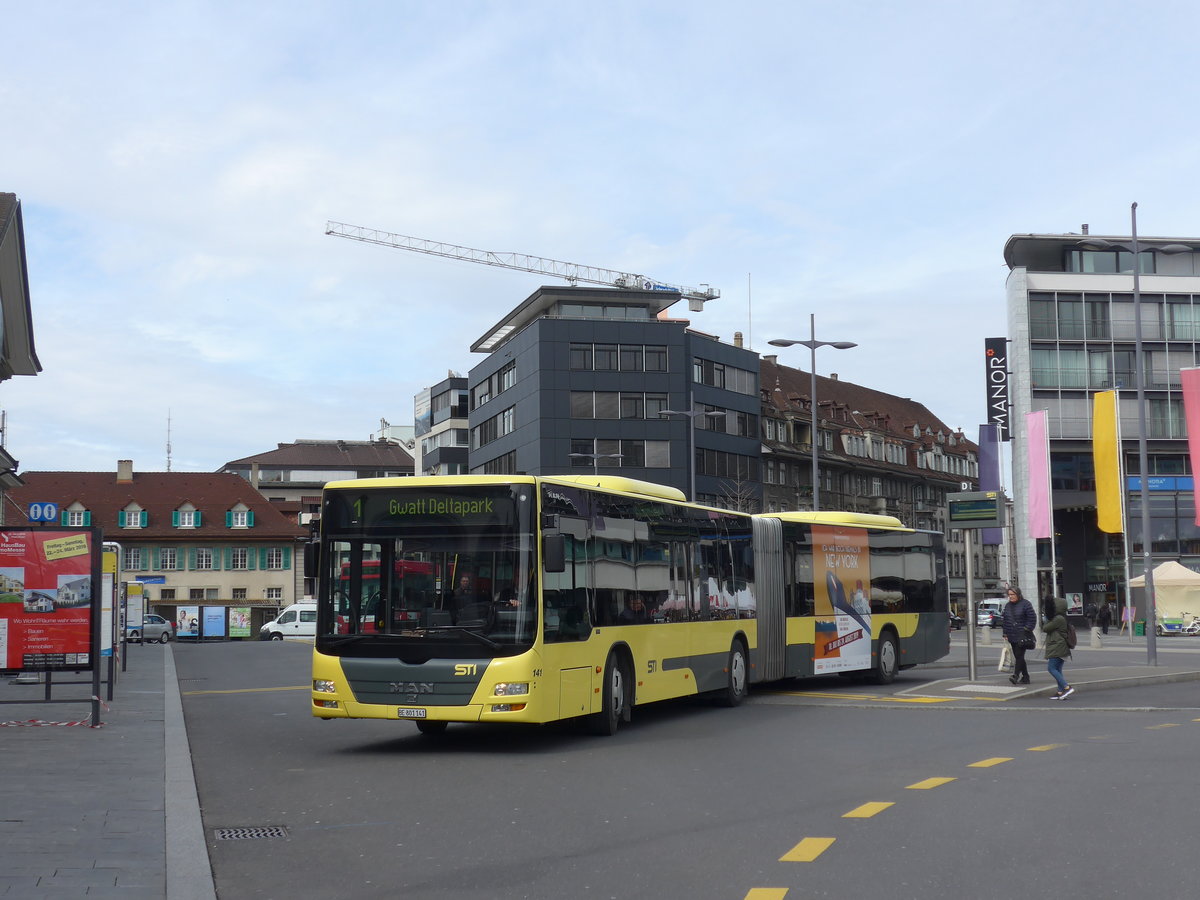(202'371) - STI Thun - Nr. 141/BE 801'141 - MAN am 12. M�rz 2019 beim Bahnhof Thun