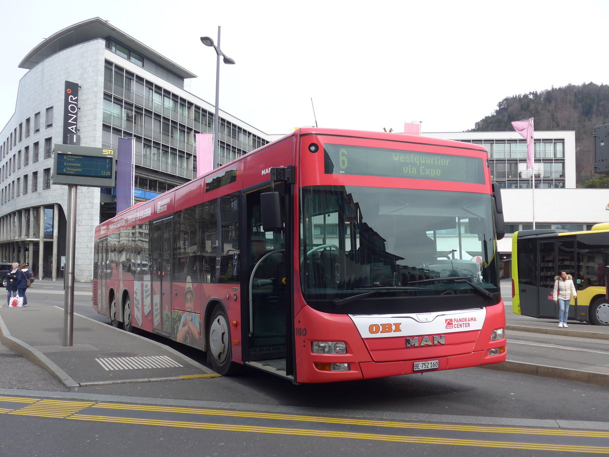 (202'372) - STI Thun - Nr. 160/BE 752'160 - MAN am 12. M�rz 2019 beim Bahnhof Thun