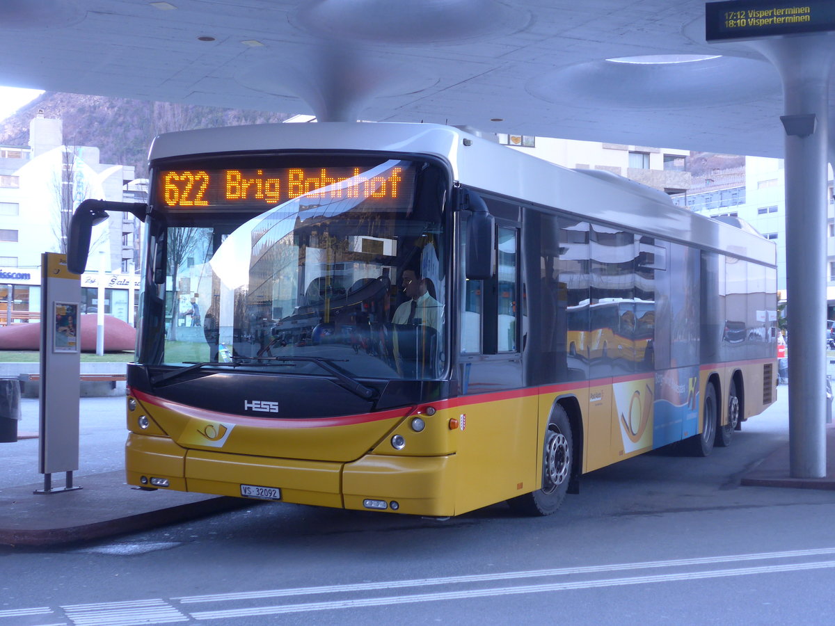 (202'436) - PostAuto Wallis - VS 32'092 - Scania/Hess (ex In Albon, Visp) am 16. M�rz 2019 beim Bahnhof Visp