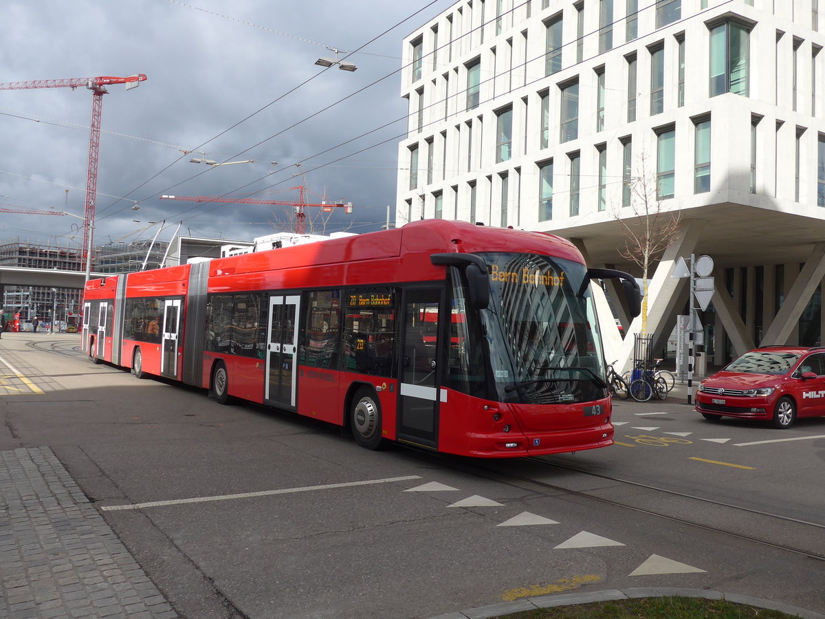 (202'510) - Bernmobil, Bern - Nr. 43 - Hess/Hess Doppelgelenktrolleybus am 18. M�rz 2019 in Bern, Wankdorf