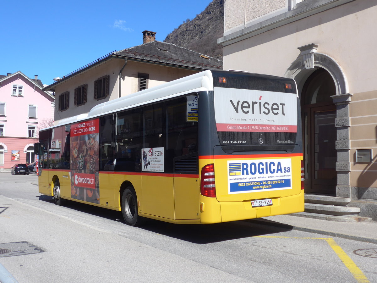 (202'577) - AutoPostale Ticino - TI 326'915 - Mercedes (ex Starnini, Tenero) am 19. M�rz 2019 beim Bahnhof Biasca