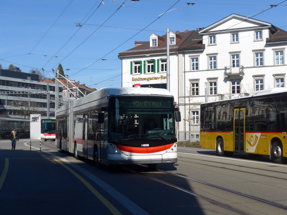 (202'733) - St. Gallerbus, St. Gallen - Nr. 181 - Hess/Hess Gelenktrolleybus am 21. M�rz 2019 beim Bahnhof St. Gallen