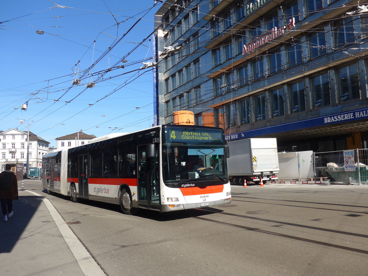 (202'764) - St. Gallerbus, St. Gallen - Nr. 272/SG 198'272 - MAN am 21. M�rz 2019 beim Bahnhof St. Gallen
