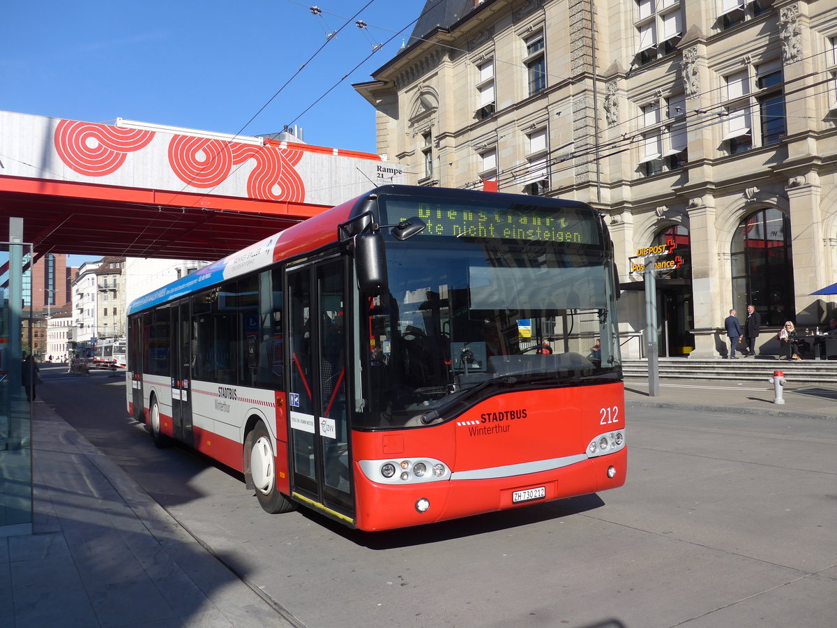 (202'768) - SW Winterthur - Nr. 212/ZH 730'212 - Solaris am 21. M�rz 2019 beim Hauptbahnhof Winterthur