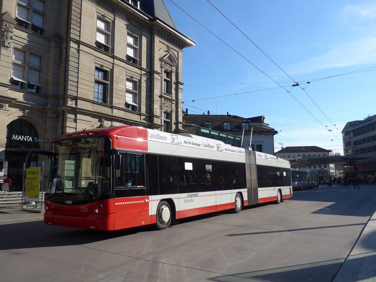(202'772) - SW Winterthur - Nr. 115 - Hess/Hess Gelenktrolleybus am 21. M�rz 2019 beim Hauptbahnhof Winterthur