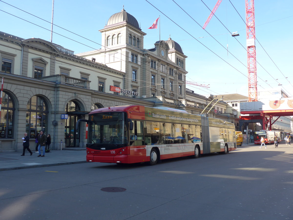 (202'778) - SW Winterthur - Nr. 108 - Hess/Hess Gelenktrolleybus am 21. M�rz 2019 beim Hauptbahnhof Winterthur